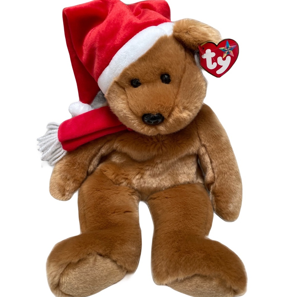 ❤️ TY TEDDY HOLIDAY BEAR PLUSH SANTA HAT SCARF TAG NEW
